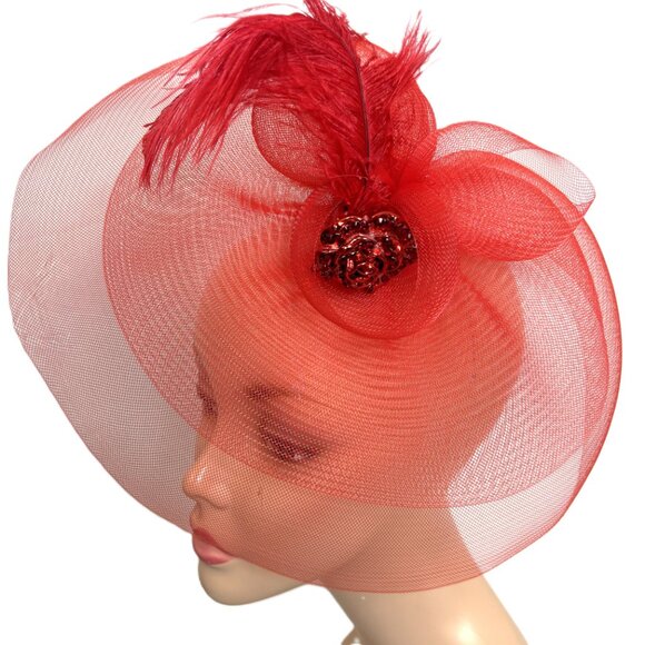 Red Mesh Fascinator Hat - Picture 1 of 11